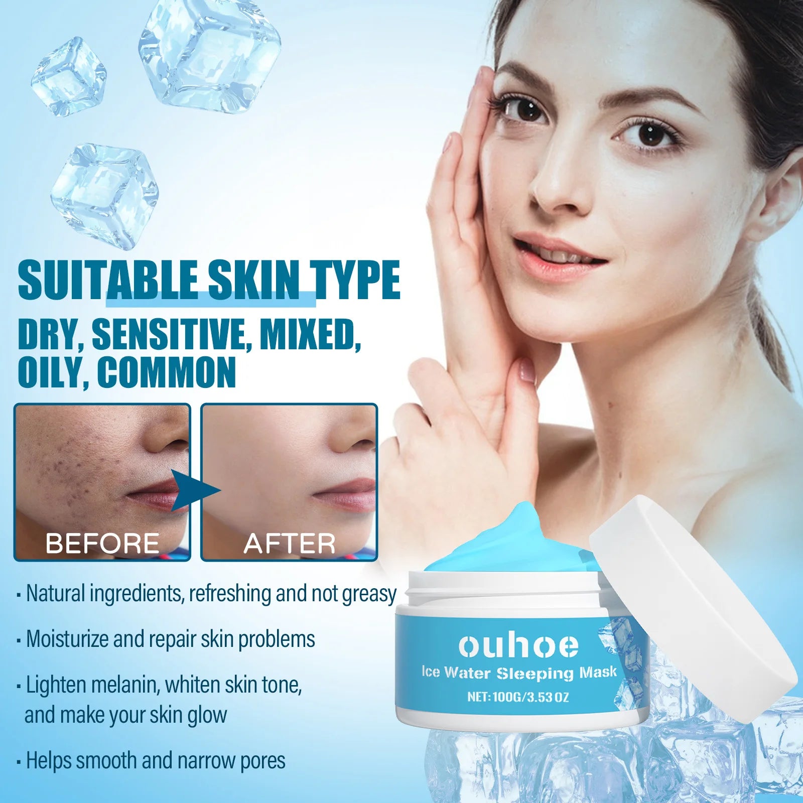 Moisturizing Sleeping Mask Fade Melanin Remove Dark Spots Shrink Pores Anti-Aging Hydrating Whitening Firm Wash-Free Face Mask